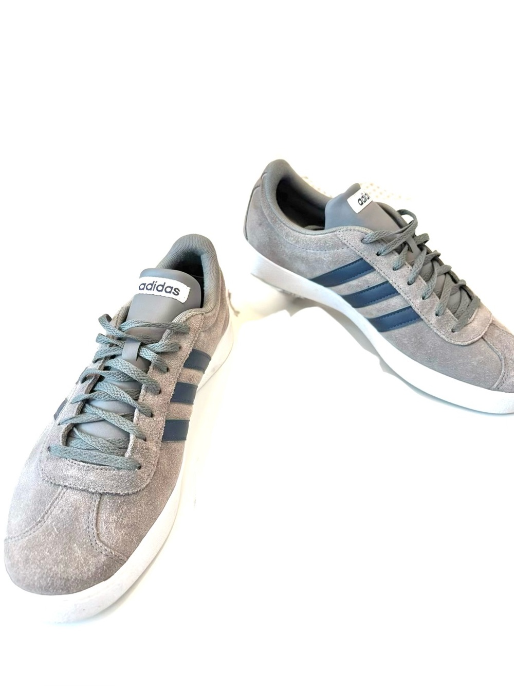 Adidas Men’s Grey Suede Sneakers with Navy Stripes